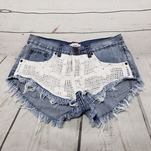 Tobi Denim Shorts Size 2 Cut Offs Crochet Knit Tobi Shorts Jean Shorts Denim EUC